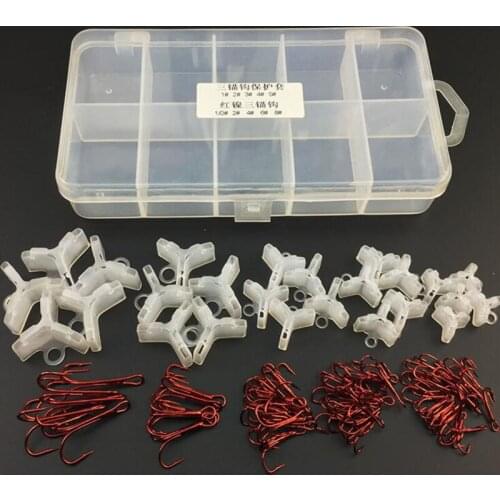 81Pcs/Set High Carbon Steel Treble Fishing Hook And Plastic Protectors Covers Fishing Tackle