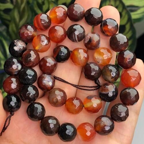 Natural Faceted Coffee Stripe Agates Onyx Stone Smooth Loose Spacer Beads For Jewelry Making Diy Bracelet Accessories 4/6/8/10mm