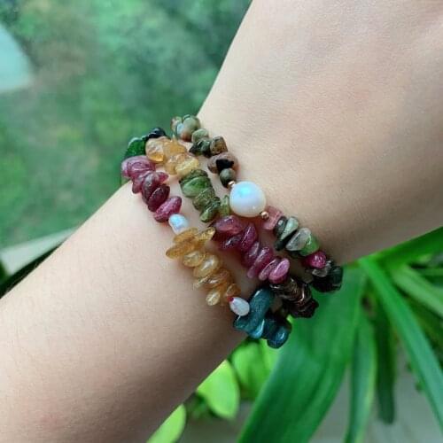 Reiki Healing Jewelry Chakra Quartz Tourmalines Crystal Bracelets Small Chips Stone Beads Natural Baroque Pearls Bracelets Women