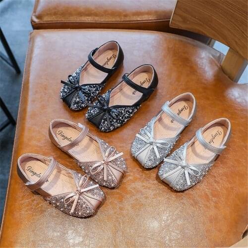 Children Shoes 2021 New Girls Princess Leather Shoes Sequins Rhinestones Shining Girls Party Wedding Kids Shoes Size 21-30