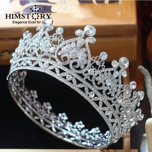 HIMSTORY New European Ryal Crown Silver Color Rhinestone Tiara Heart Shape Queen Crown Wedding Hair Accessories