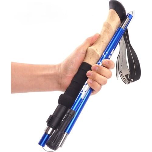 KOFS 5 Section Outdoor Fold Trekking Poles Hiking Stick Nordic Walking Stick Steel Bead Lock Telescopic Club Easy Put Into Bag