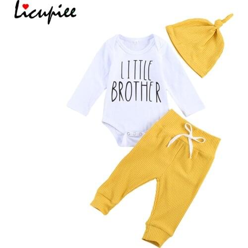 3pcs Babys Romper Suit, Long Sleeve Triangle Snap Button Crotch Top with Solid Knitted Long Pants Hat 0-18 Months