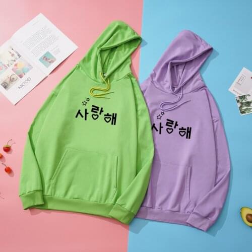 Korean Letter Print Womens Hoodies Autumn Cotton Long Sleeve Harajuku Kawaii Loose Pullover Woman Clothes Hooded Sweatshirts