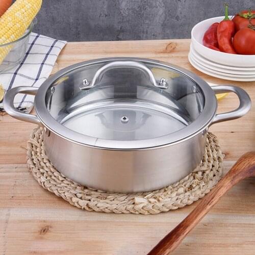 304 Stainless Steel Pot Two Flavor Hot Pot Glass With Cover Christmas Food Container Easily Heated Boiler Korean Restaurant Tool