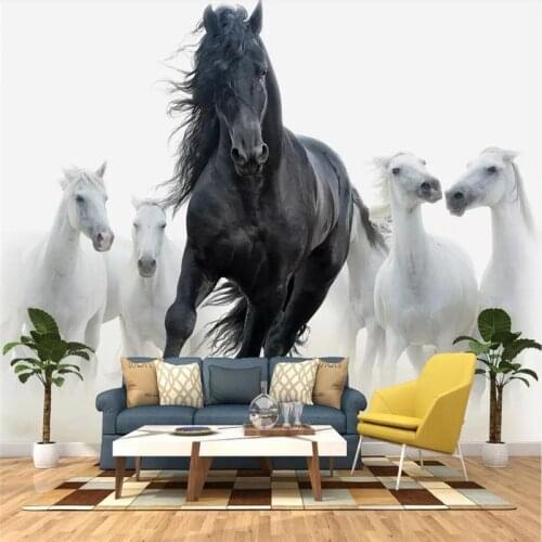 Creative black and white horse living room study wall professional making mural wallpaper custom poster photo wall