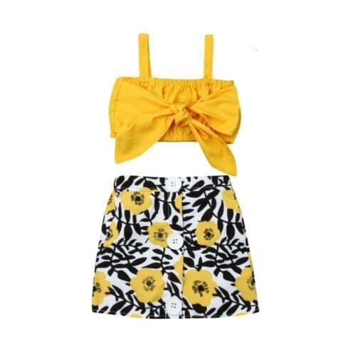 2019 Summer Toddler Kids Baby Girls Clothes Crop Vest Tops Skirt Outfit Sunsuit Baby Clothes 2pcs