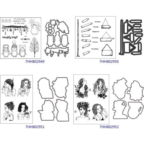 Cute Christmas Penguin Metal Cutting Dies And Clear Stamp For DIY Scrapbooking H58C