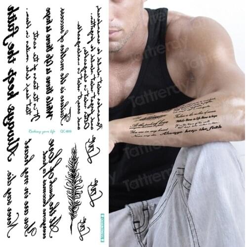 English Words Black Tattoo Letters Fake Tattoo Sticker Arms Taty Tatouage Body Art Waterproof Temporary Tattoo Stickers Decal