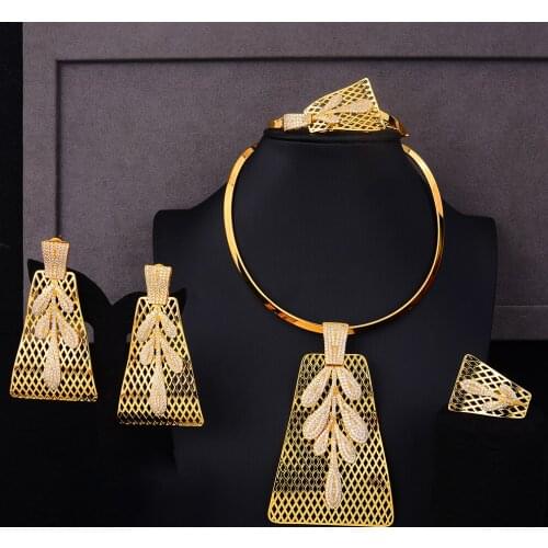 Nigerian Dubai African 4PCS Big Pendant Earrings Necklace Jewelry Set for Women New Design Bridal Wedding indian jewelry set