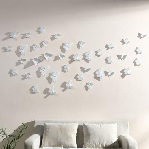 Nordic creative white butterfly ornaments modern minimalist room living room background wall ceramic wall hanging ornaments