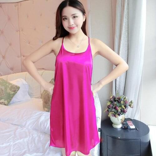 Sexy Strapless Nightdress Women Sexy Ice Silk Sleeveless Spaghetti Strap Night Dress Sleepwear Pajamas