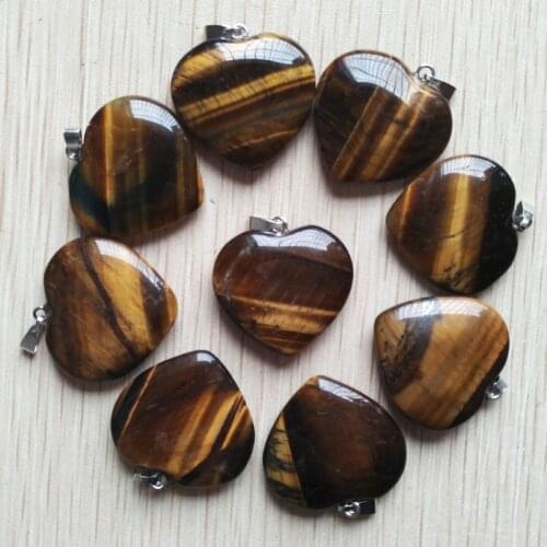 2018 fashion natural tiger eye stone heart charms pendants for jewelry making 25mm top quality 20pcs free shipping Wholesale
