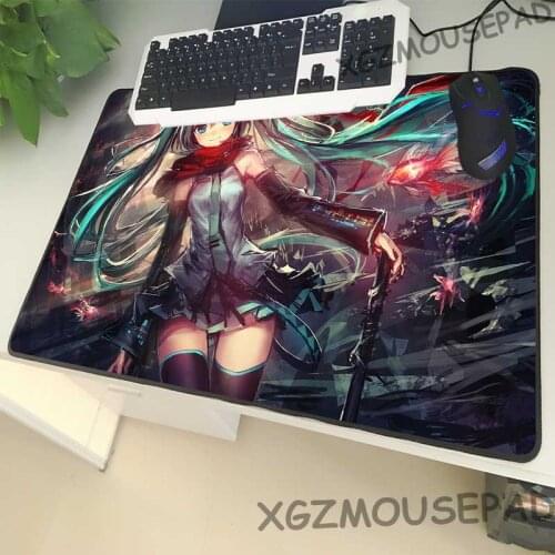 XGZ Popular Anime Large Size Mouse Pad Black Lock Edge Miku Computer Desk Mat Cute Girl 900x400mm Rubber Material Non-slip