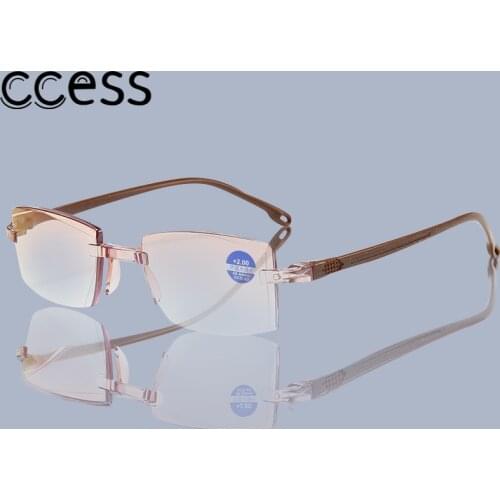 Presbyopic Blue Ray Reading Glasses Women Dimond Cutting Rimless Eyewear Men Anti Eyewear Glasses Diopter +100+150 +200+250+300