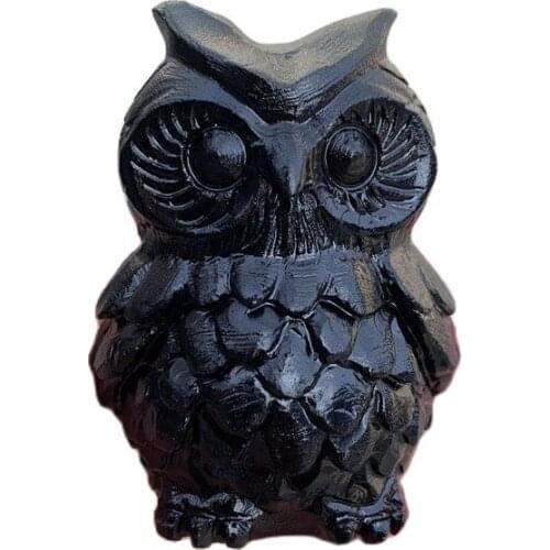 1pcs Natural Black Obsidian Crystal Owl Hand Carved Folk Crafts Bird Animal Ornaments Aquarium Statue