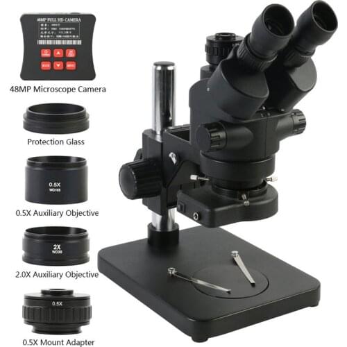 Simul Focal Continuous Zoom 3.5X-90X Trinocular Stereo Microscope 48MP Full HD 1080P 60FPS HDMI Video Camera 144 LED Ring Light