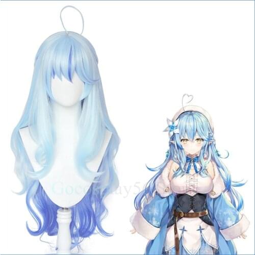 VTuber Yukihana Lamy Wig Hololive Girls Cosplay Gradient Blue Long Curly Wavy Braided Synthetic Hair Role Play