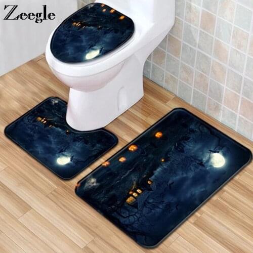 Zeegle Bath Mat Set Absorbent Toilet Pedestal Rug Anti Slip Bathroom Doormat Washable Toilet Seat Cover Mat Flannel Toilet Set