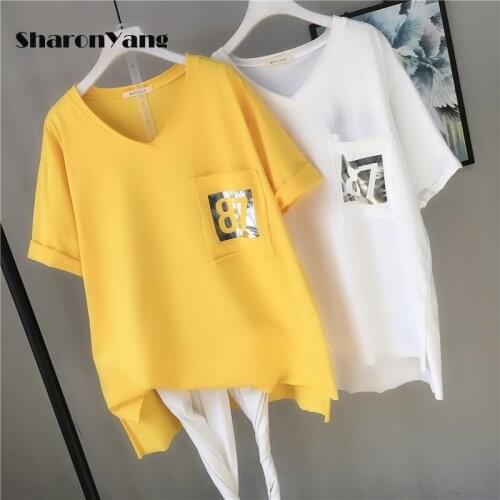 2021 Summer plus size New Ladies Large Size Fat T-shirt Women Loose Casual Short-sleeved Cotton Coat Tide tops