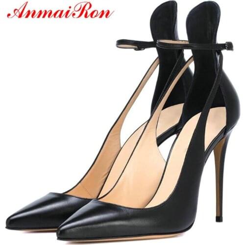 ANMAIRON Women Shoes High Heel Thin Heels PU Pumps Women Shoes Basic Buckle Strap Patent Leather Pointed Toe Party Ladies Shoes