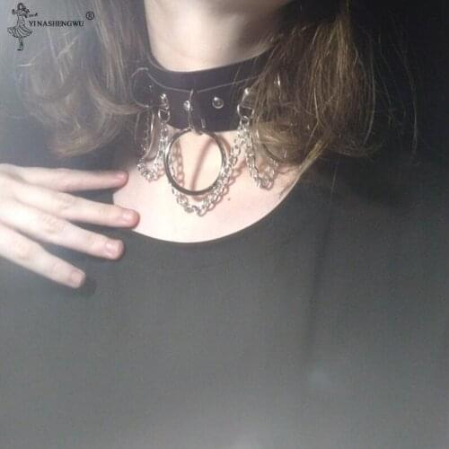 Leather Choker Goth Collar for Women Punk Choker Chain Silver Color Harajuku Collar Sexy Halloween Festival Jewelry Accessories