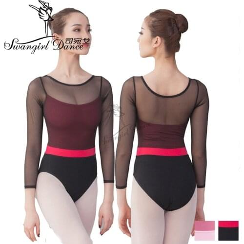 Women Long Sleeve Black Leotard Ballet Dancewear cotton lycra Leotards Bodysuit Sexy Gymnastics Costumes Unitard CS0709