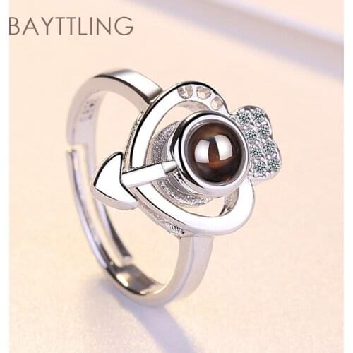 BAYTTLING 925 Sterling Silver Rose Gold 100 Languages I Love You Open Ring For Woman Fashion Jewelry Gift Couple Ring