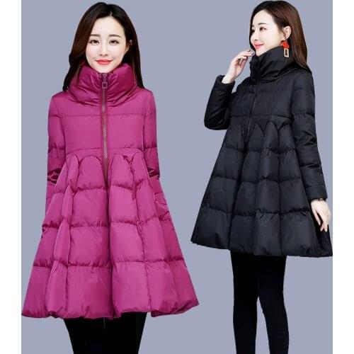 Winter Cloak Cotton Jacket A-Shaped Temperament Thick Padded Mid-Length Women Parkas