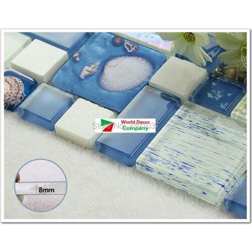 1BOX(11sheets) Brand New Blue and Cyan Glass mosaic tiles iridescent bathroom porcelain tiles sheet kitchen backsplash art deco