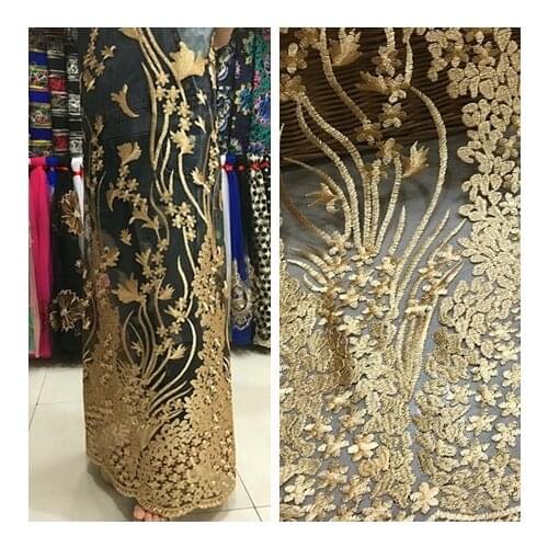 1meter high-grade gold thread yarn / lace embroidery peacock fabric African Lace Fabric For Nigerian party Dress wedding dress