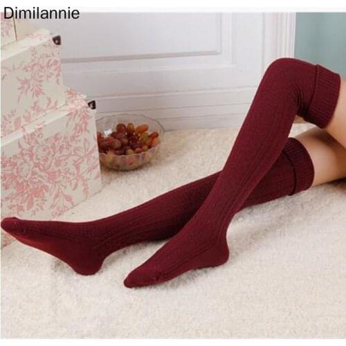 1 Pair Solid Colors Fashion Ladies Stockings Knitted Sexy Stocking Women Warm Thigh High Over The Knee Needle