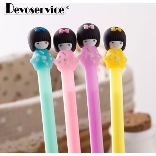 1Pc Cute Doll Gel Pen Kimono Girl Writing Pen Kawaii Neutral Pen 0.38mm Black Pens Office School Supplies Material Escolar