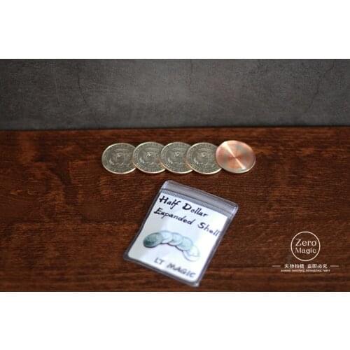 1 PCS/Magic Toys Half dollar Expanded shell Dollars COINS,real coins,4 coins+1shell, Magic Tricks,Wholesale