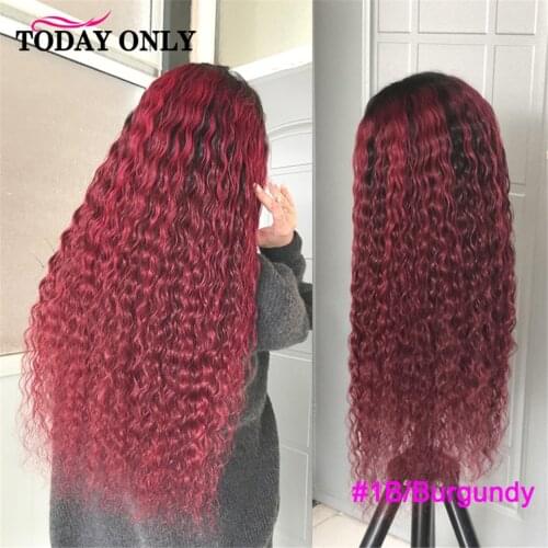 1b/Burgundy Kinky Curly Wigs For Black Women Ombre Lace Front Wig 13x4 613 HoneyBlonde Human Hair Wigs 250 Density Lace Wig Remy
