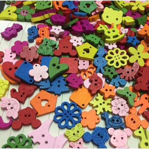 200pcs Assorted Colors Cartoon Hollow Wood Buttons Bead For Handicrafts Sewing Scrapbooking Diy Craft Accessory