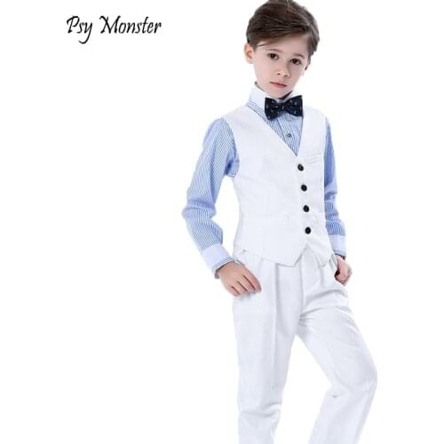 Brand Flower Boys Formal Wedding Formal School Performance Suits Birthday Dress Vest Shirt Pants Bowtie 4Pcs ceremony Costumes
