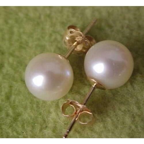 Aaa quente 8-9mm natural mar do sul branco pérola brincos 14k/20 ouro marcado