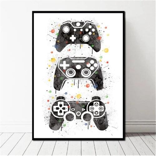 Graffiti Black and White Game Handle Canvas Painting for Living Room Decoration Wall Art Teen Room Decor Paintings for Interior