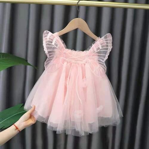 2021 new Summer Child Baby Girls Sweet Bow Dress Flying Sleeve Fashion Flower Princess Party Dress Kids