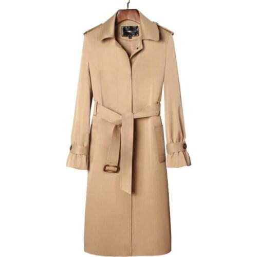 European women trench coat long sleeves spring ladies coats womens casaco feminino single-breasted overcoat woman khaki belt