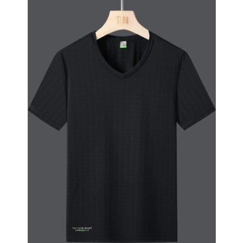 Mens Large Size T-shirt Summer Nylon Spandex Elastic Oversize Husband Casual Classic Short Sleeves Plus Top Male Black T Shirt