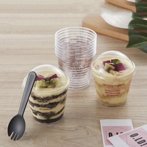 GIEMZA 25pcs Disposable Cup with Lid Sawdust Spoon Cups Mini Fairy Cake Mousse Yogurt Pudding Milk Transparent Ice Cream Plastic