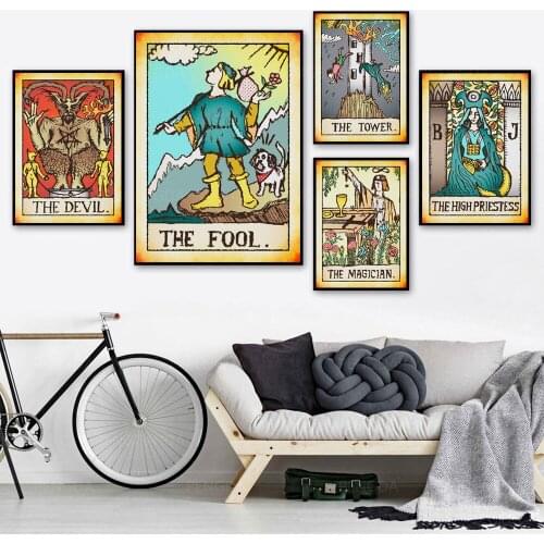 Canvas the Devil Painting Home Decor Modular the Moon Pictures Retro Printed the Sun Poster For Living Room Wall Art No Frame