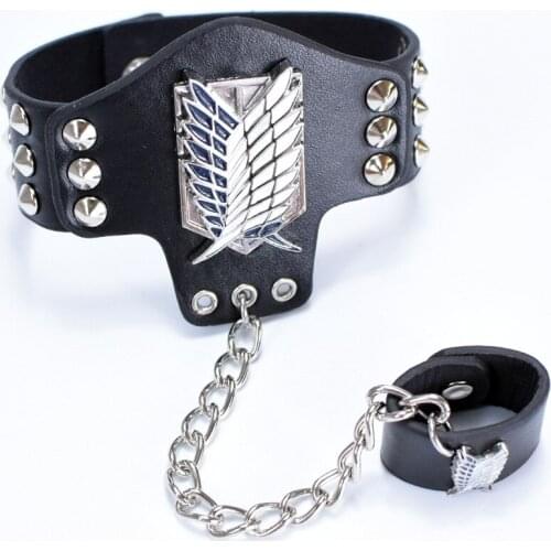 Japanese Anime Attack on Titan Leather Metal Bracelet Ring Cosplay Accessories Shingeki No Kyojin Cosplay Prop Scouting Legion