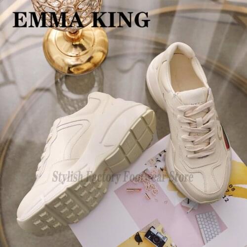 2020 Newest Designer Platform Genuine Leather Sneakers Trainers Lace Up Womens Vulcanize Shoes Womens Graffiti Dad Shoes