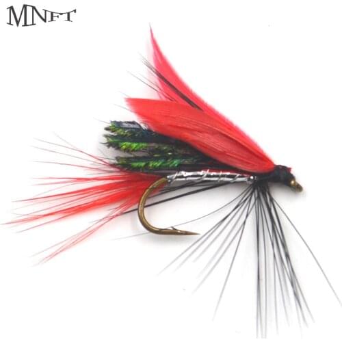 MNFT 10Pcs Fly Fishing Lure Peacock Wing Material Artificial Bait Style Salmon Flies Trout Single Dry Hooks Lures