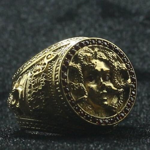 Unisex 316L Stainless Steel Red Stone King Skull Gold-Color Medusa Newest Ring