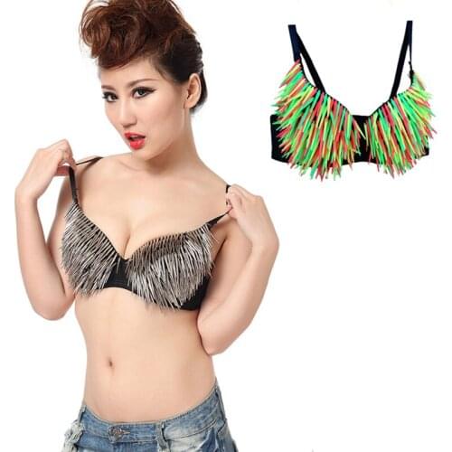 New Gold Silver Metal Rivet Bra Top Sexy Lingerie Bra Gothic Punk Carnival Bra Ladies Underwear