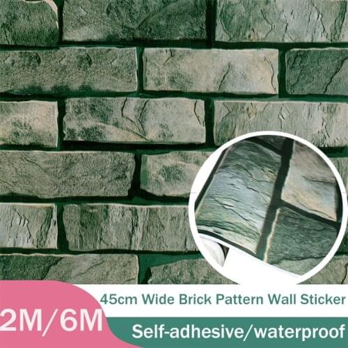 Moss Green Imitation Brick Wallpaper Self-Adhesive Waterproof Washable Kitchen Bathroom Background Wall Home Decoration